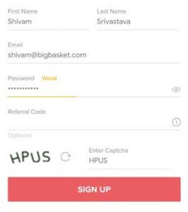 BigBasket SignUp Page