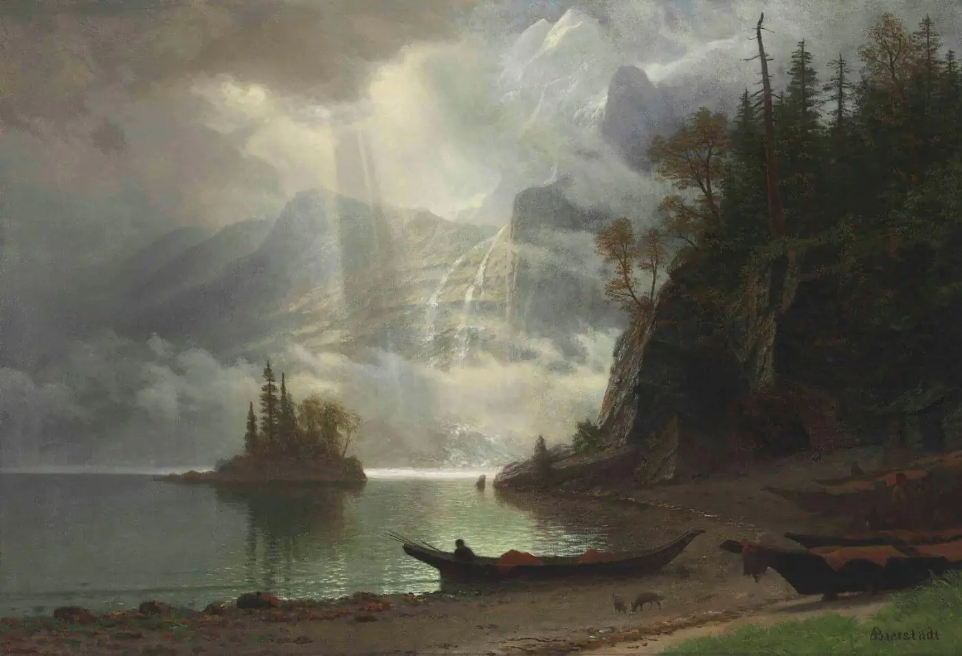 Island In The Lake Albert Bierstadt's Landscape Painting