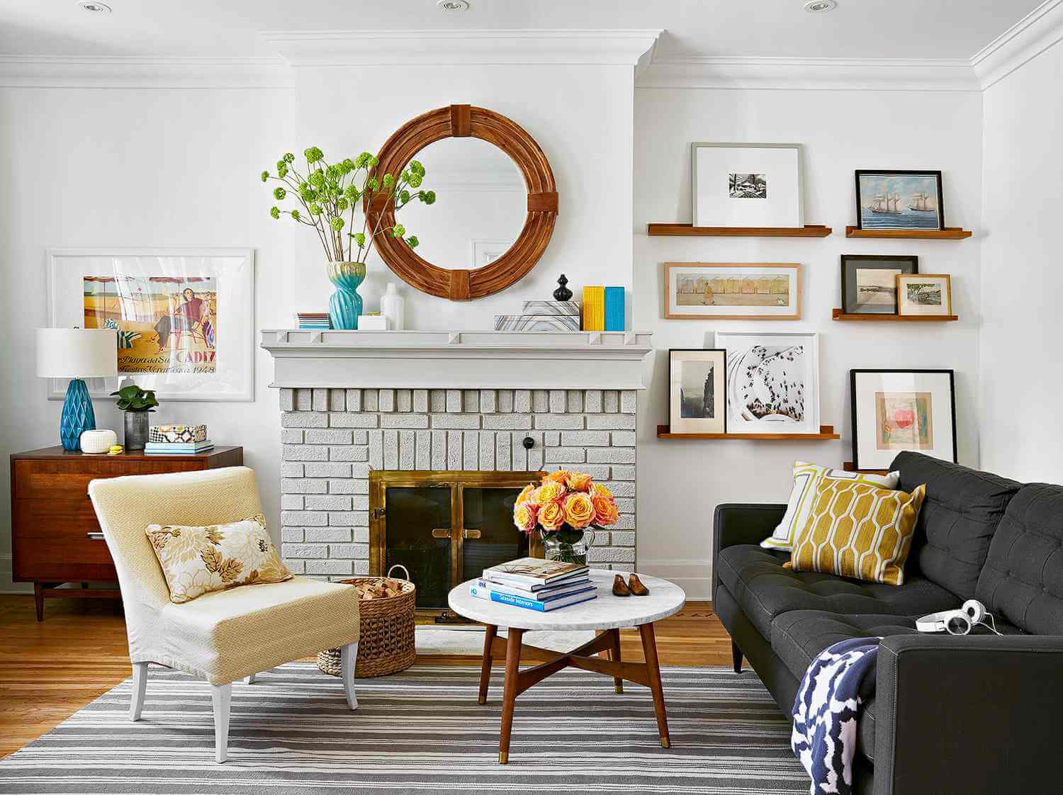painted brick fireplace living