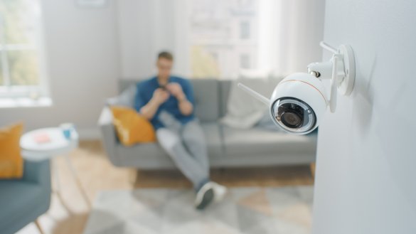 Close Up Object Shot of a Modern Wi-Fi Surveillance Camera with